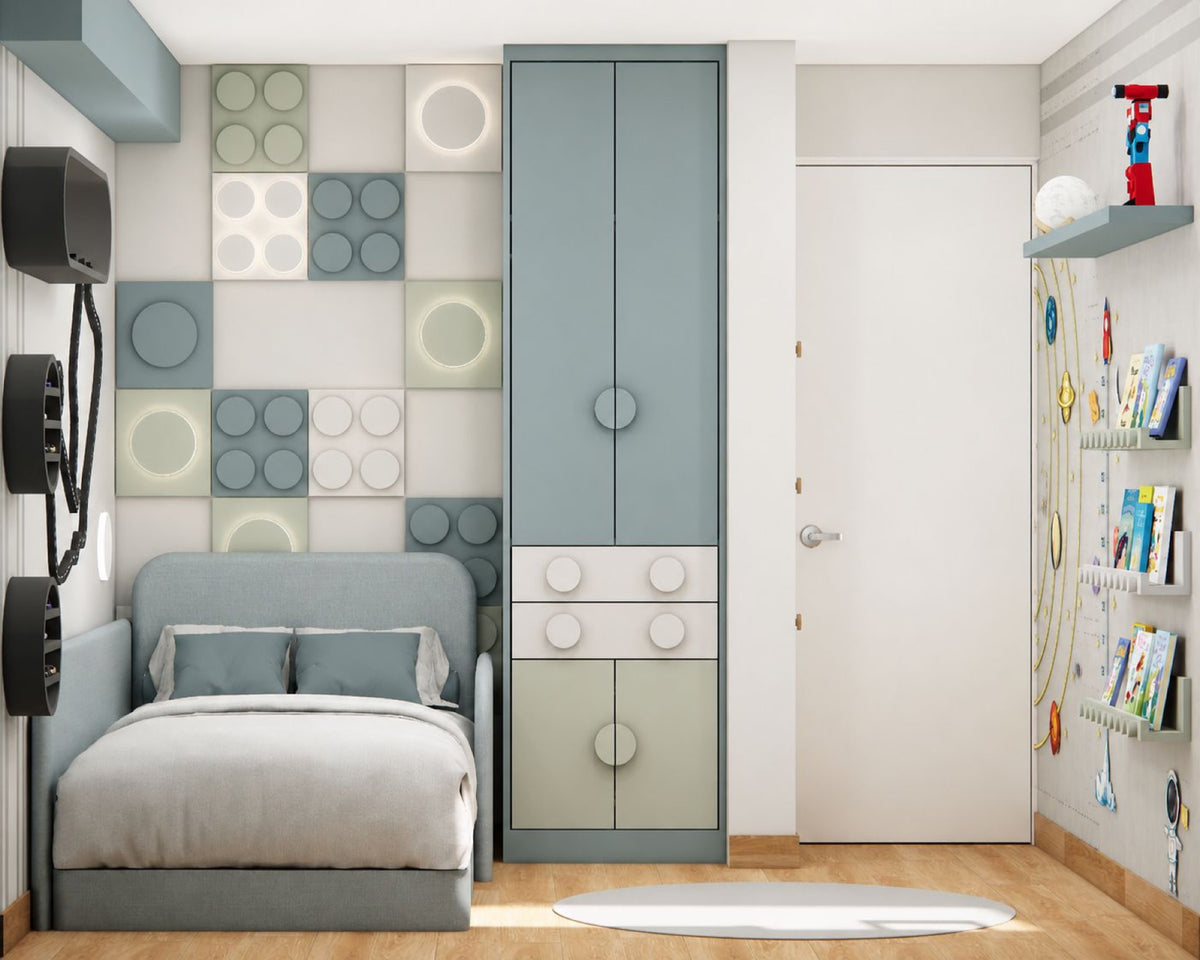 Render del closet y cama del dormitorio en Surco